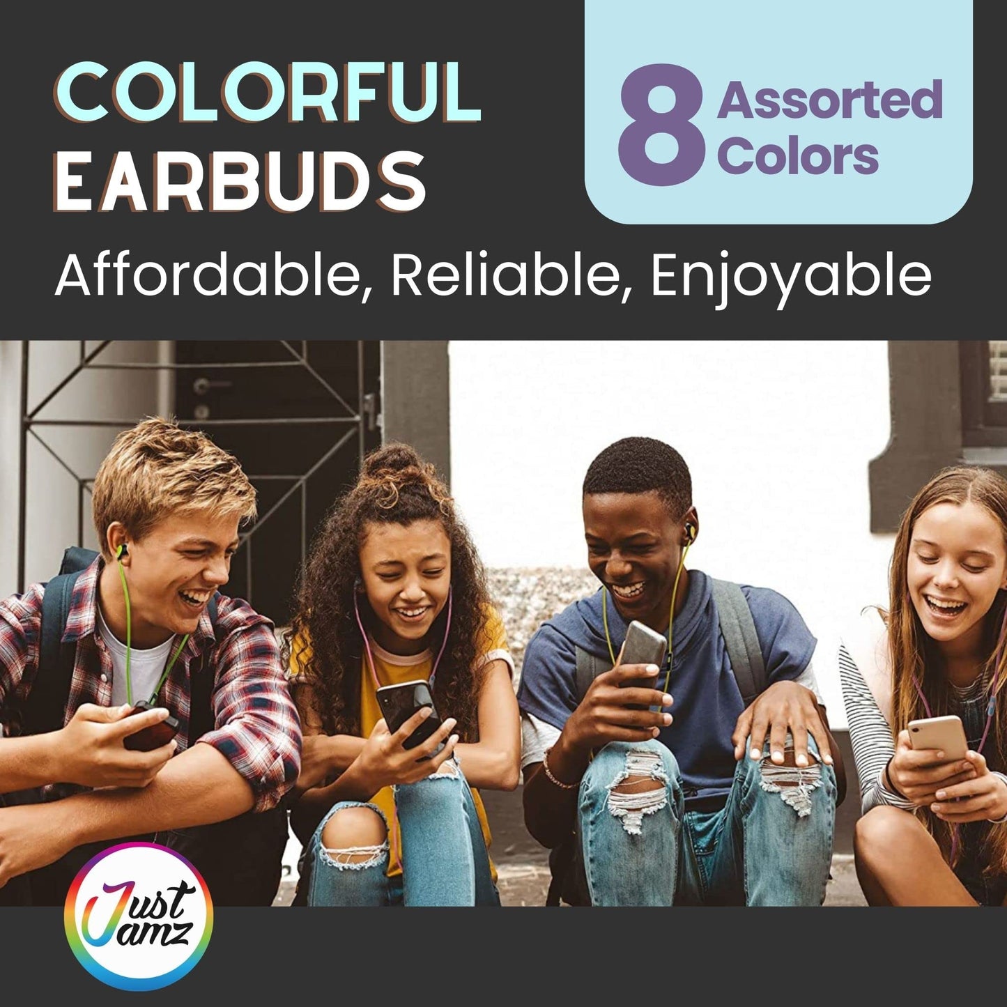 JustJamz 10 Pack Wired Earbuds with Microphone, Bulk Earphones for Classroom, Office, or Travel, Noise Isolating Headphones with Clear Sound Quality…