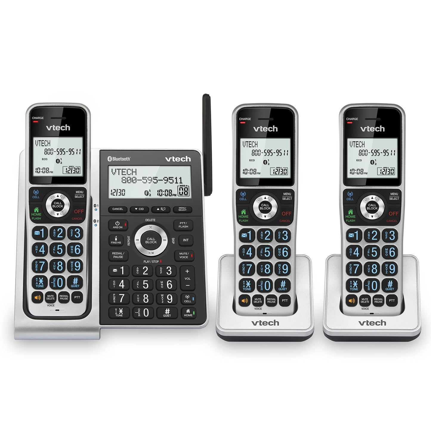 VTech VS306-3 DECT 6.0 3 Handsets Cordless Home Phone with Bluetooth, Answering System, Smart Call Blocker, Caller ID Announce, Backlit Display