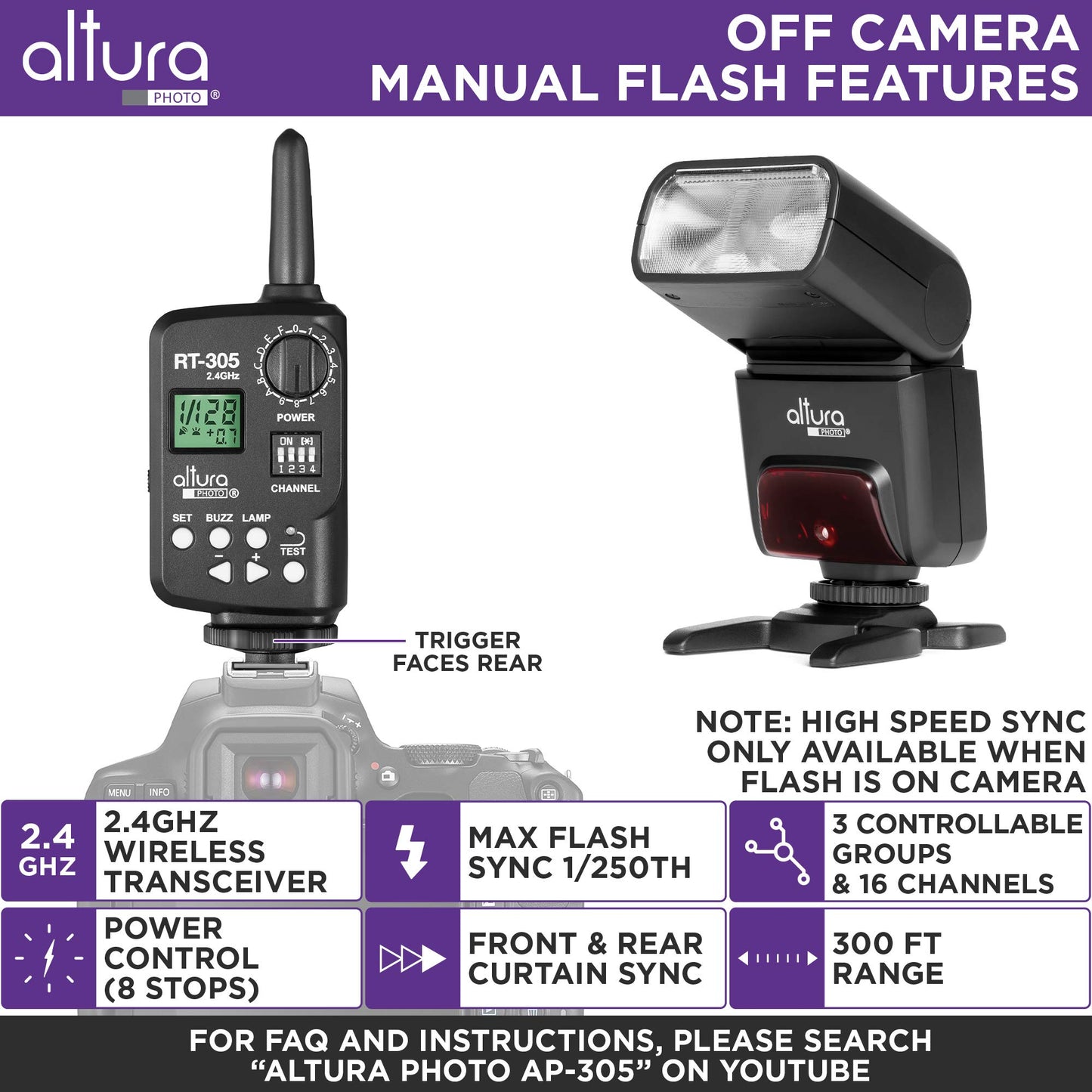 Altura Photo AP-305C Flash for Canon 2.4G E-TTL and Manual Trigger Wireless HSS Camera Flash for Canon EOS R R5 R6 R7 R8 RP 90D 80D 70D SL2 T7I T6 T6I