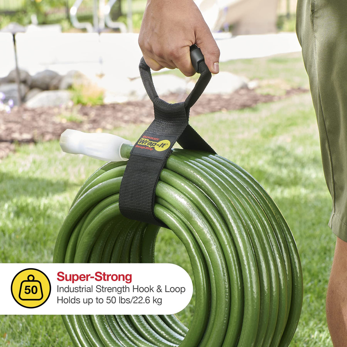 Wrap-It Storage Easy-Carry Straps - Assorted 3-Pack Black - Hook and Loop Straps with a Carrying Handle for Garden Hose, Extension Cord, Cable