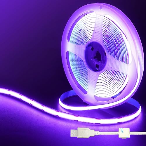 Clearhill 5V USB COB LED Strip Lights,9.84FT/3M,Purple,320LEDs/M,8mm Width,Not Waterproof IP20,1M USB Cable,Flexible LED Tape Light for DIY Home
