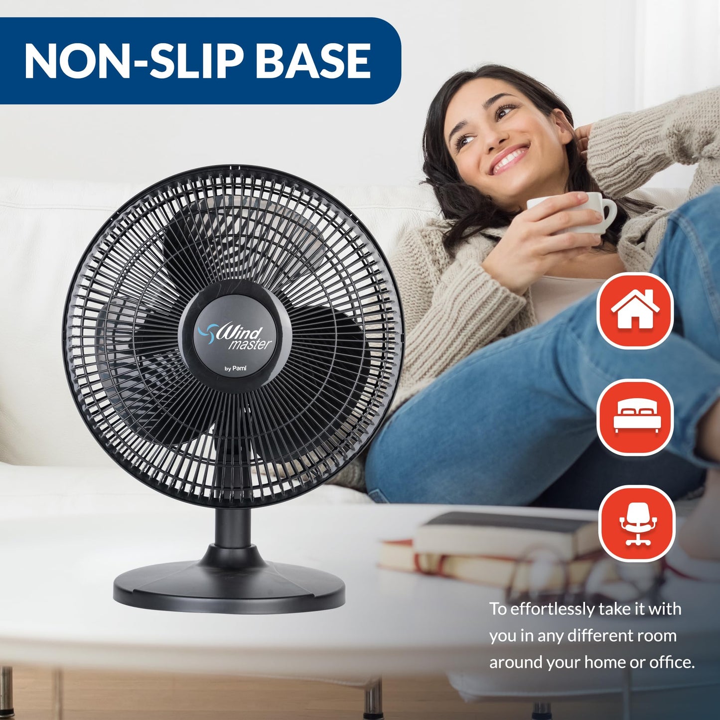 PAMI 16 in Oscillating Desk Fan,3 Speed,Adjustable Tilt,Portable,Black