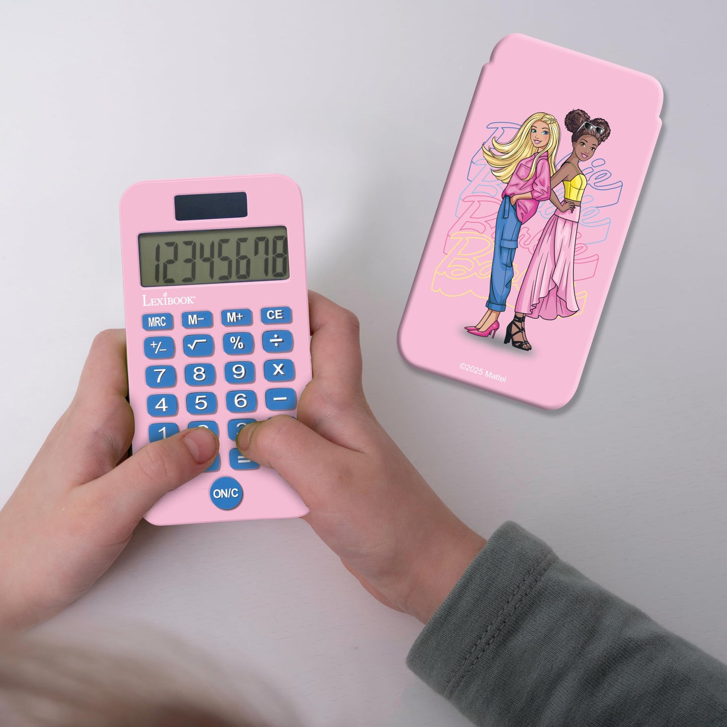 Lexibook, Mattel Barbie, Barbie Pocket Calculator with Protection Cover, Conventional and Advanced Calculator Functions, Battery and Solar-Powered