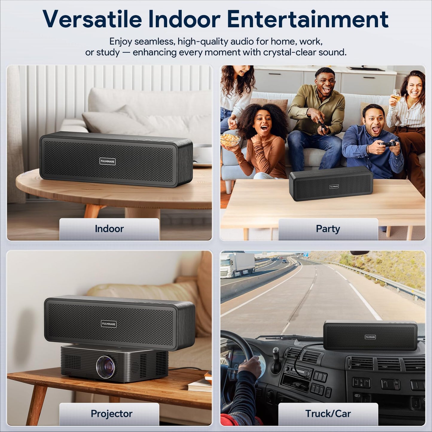 FULMINARE 50W Powerful Sound Bluetooth Speaker, 24H Playtime Wooden Body Speaker with Bluetooth 5.3, 4-in-1 Playing Modes (AUX/TF Card/USB/FM Radio)