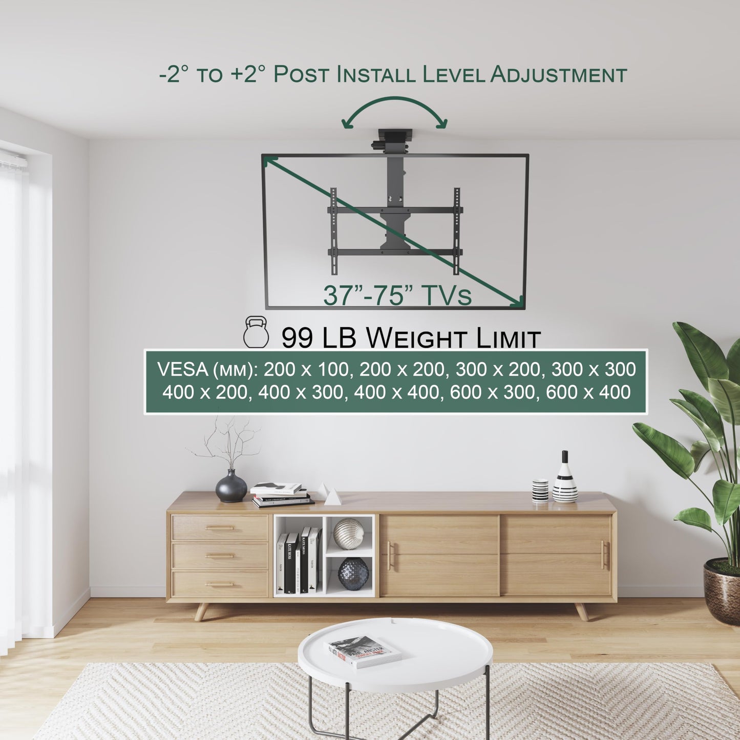ynVISION.DESIGN Motorized Smart Electric TV Ceiling Mount - Ceiling TV Mount Flip Down 37-75 Inch, Max VESA 600x400 - Voice/App Controlled, RF Remote