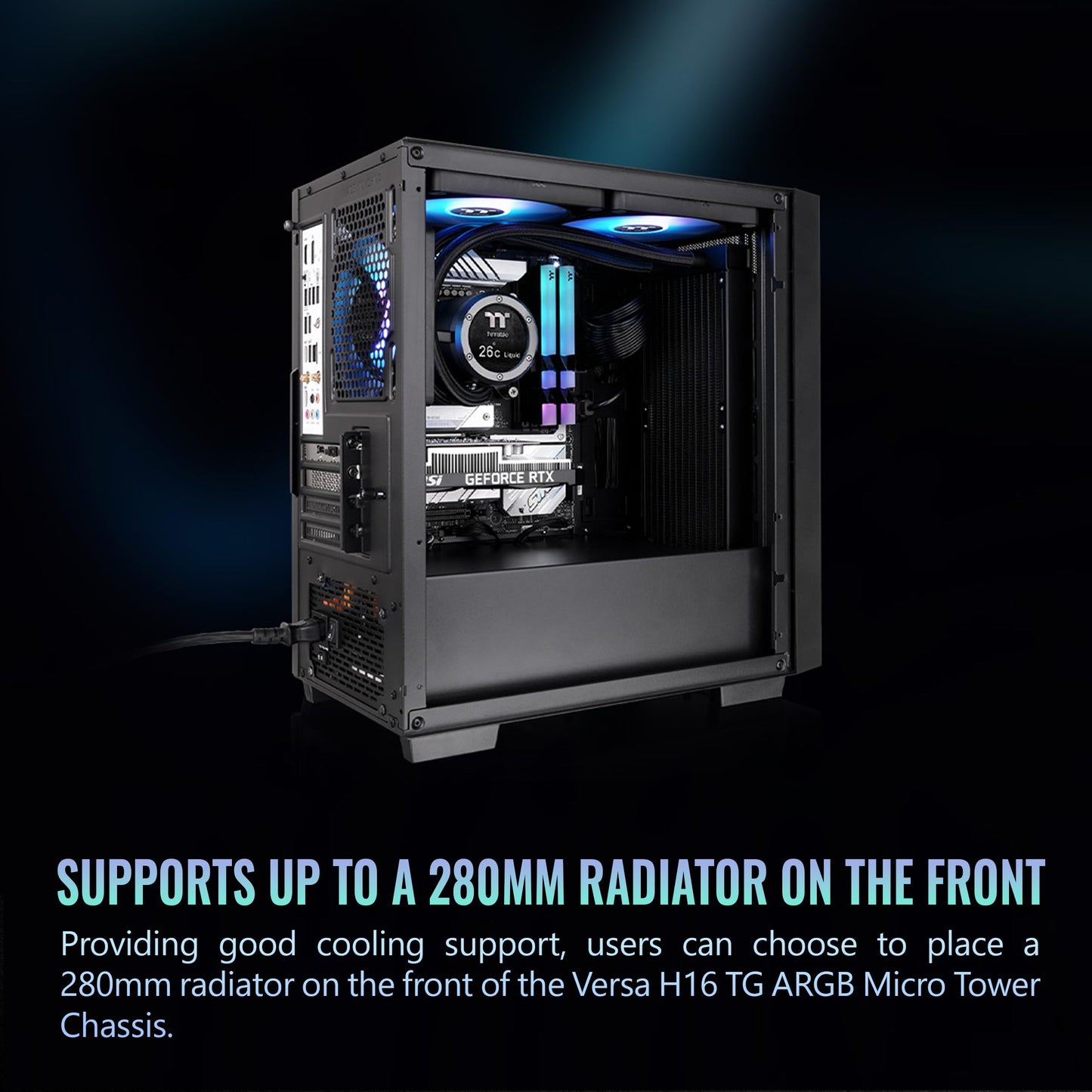 Thermaltake Versa H16 TG ARGB Black Micro ATX Tower Case; Tempered Glass Side Panel; 3 Pre-Installed ARGB Fans; CA-1Y8-00S1WN-02; 3 Year Warranty