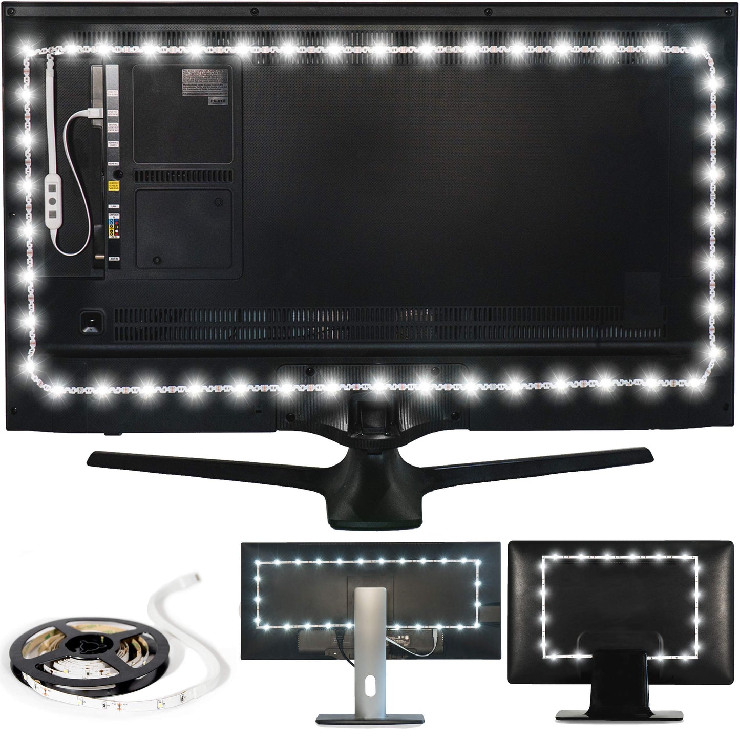 Power Practical LED Lights for TV Backlight - Luminoodle, USB Powered TV LED Light Strip w/ Bias Ambient Lighting for Home Theater - True White - Size