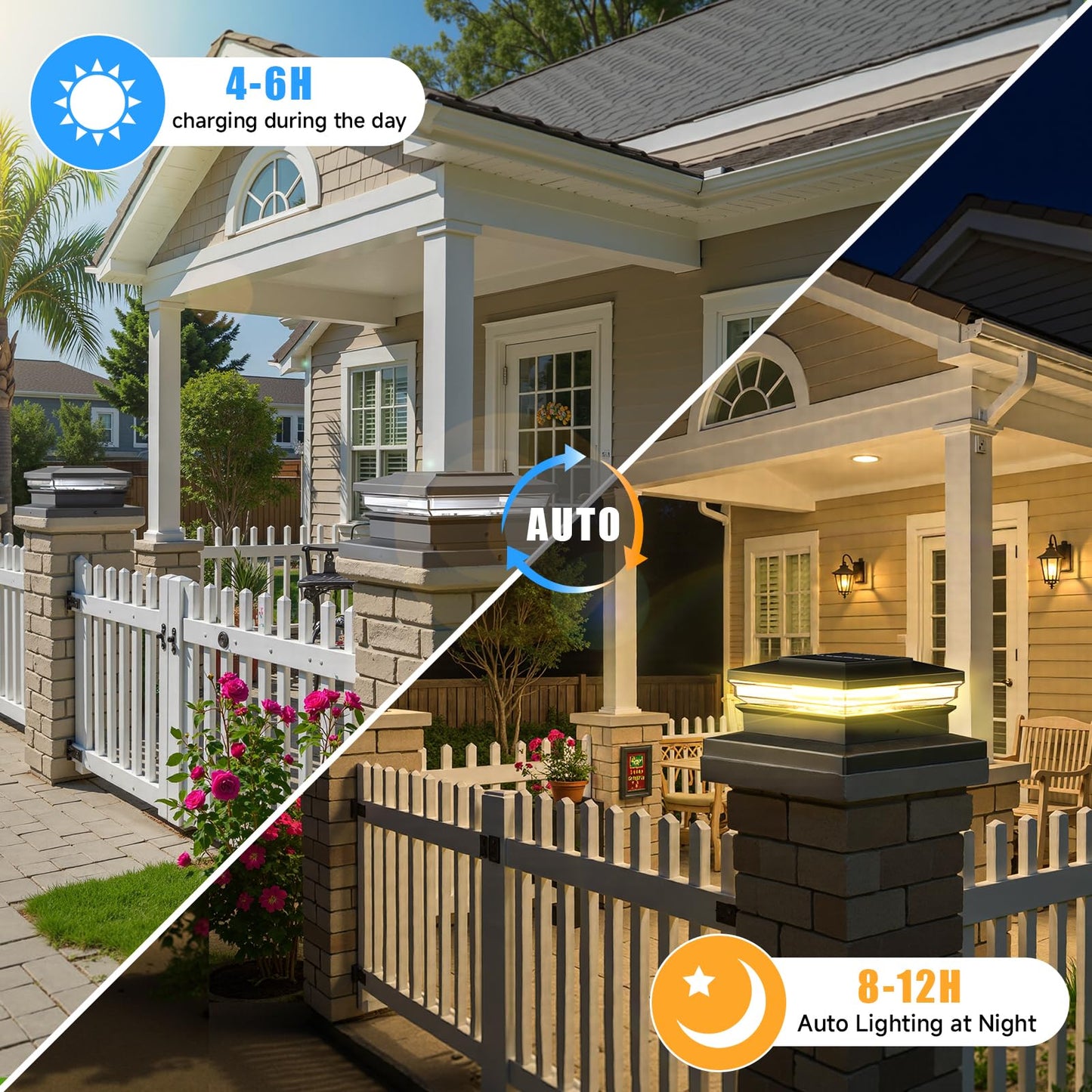 Solar Post Cap Lights 12 Pack, Fence Post Solar Lights, Warm White/Cool White Lighting, Black Waterproof Outdoor Post Lights for Garden Patio Porch
