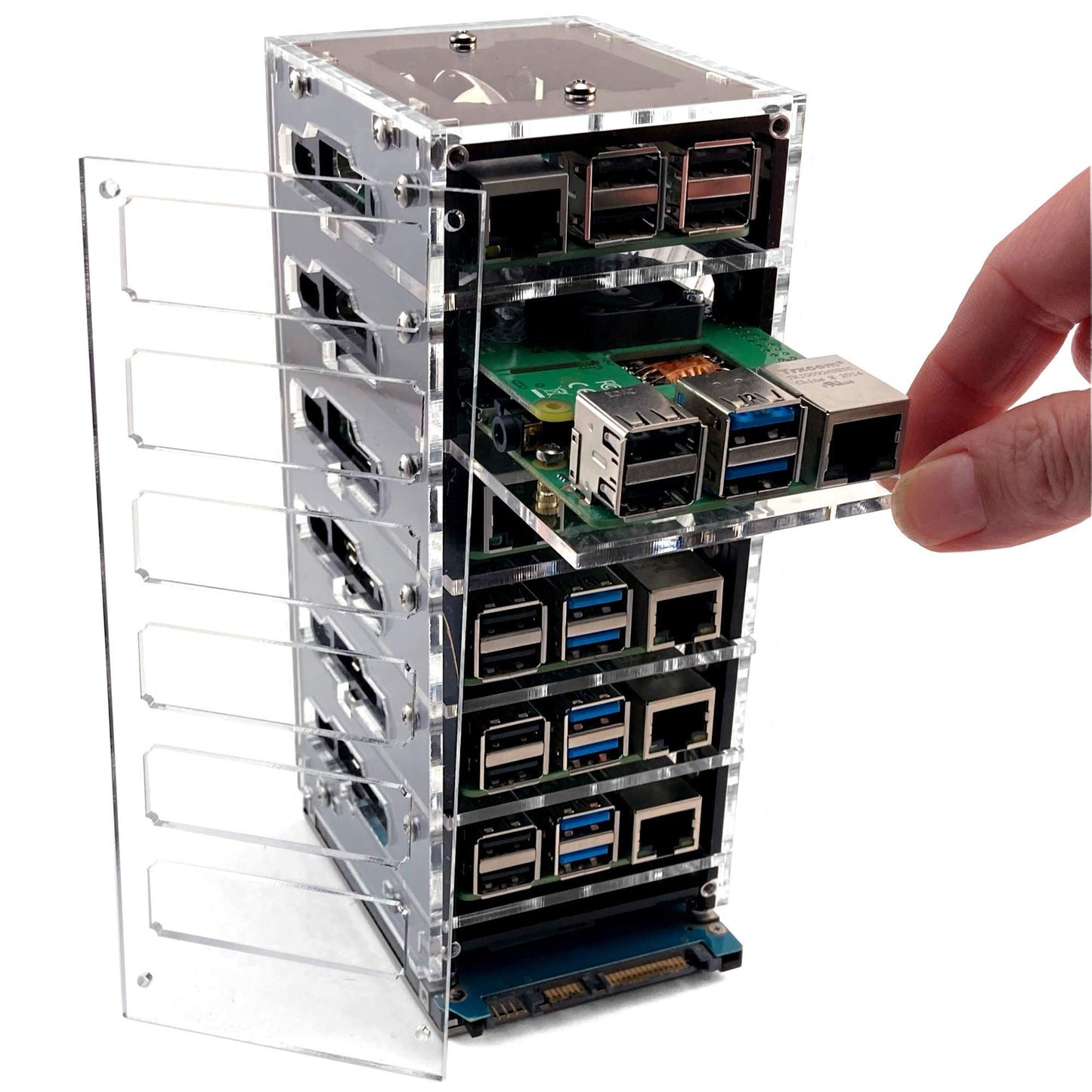 C4Labs Zebra Bramble Cluster Fan Case - Raspberry Pi 4B & 3B+ (4 Stack, Black Ice)