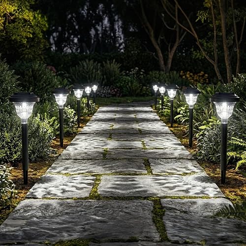 Torlaist Solar Pathway Lights Outdoor 10 Pack Waterproof Solar Garden Lights Auto On/Off LED Solar Yard Lights 6000K Cool White Solar Stake Lights