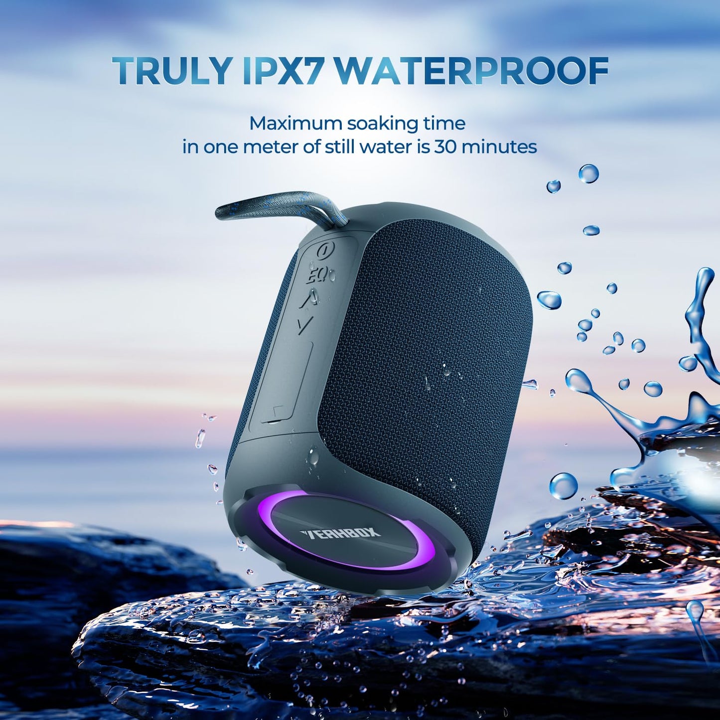 YEAHBOX Portable Bluetooth Speaker, Bluetooth 5.3 40W Wireless Stereo with Deep Bass, RGB Lights, IPX7 Waterproof, Long-Lasting Battery, TWS Pairing