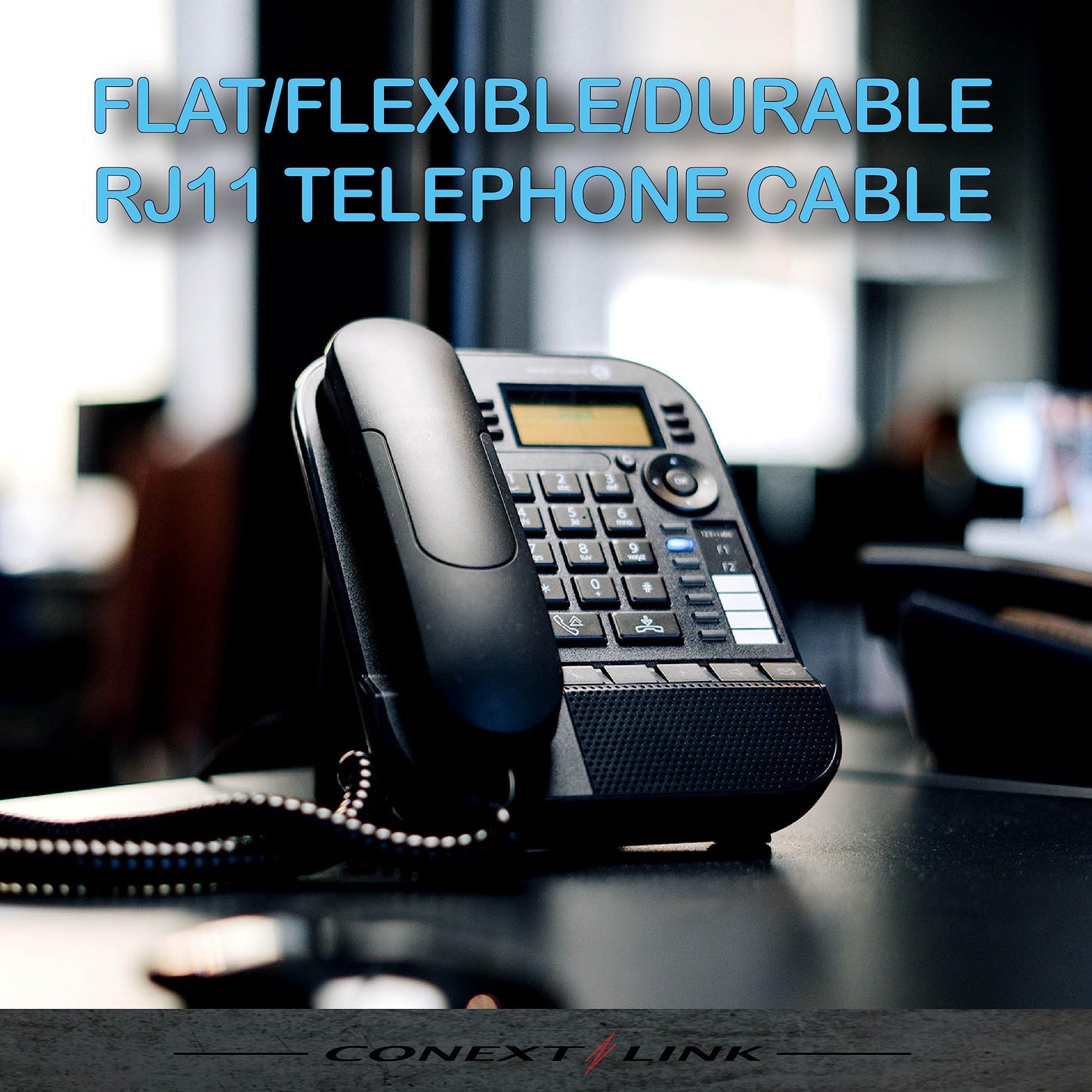 Conext Link RJ11 6P4C Modular Telephone Extension Cable Phone Cord Line Wire (7 Feet, Black)