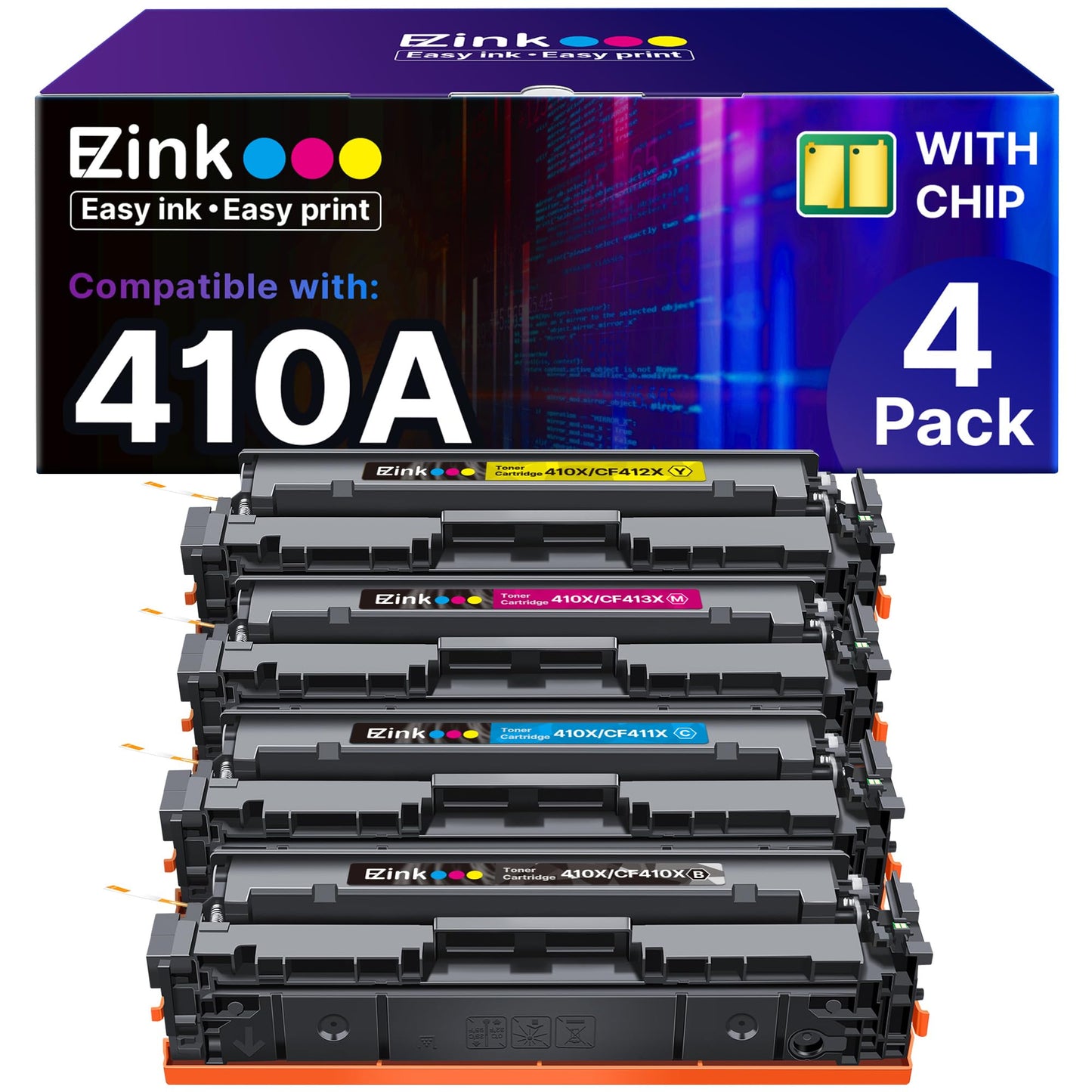 E-Z Ink Compatible 410A Toner Cartridge Replacement for HP 410A 410X 410 CF410A CF411A CF412A CF413A Color Laserjet Pro MFP M477fnw M477fdw M477fdn