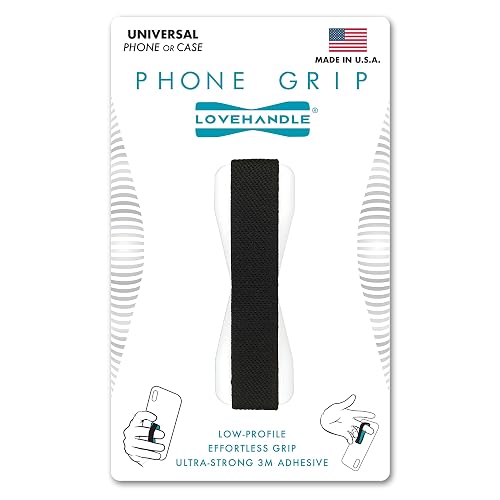 LOVEHANDLE Universal Phone Grip for Most Smartphones, Mini Tablets and Cases, Black Elastic Strap with White Base, LH-01White