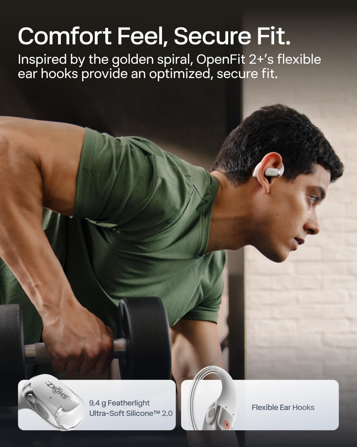 SHOKZ OpenFit 2+ Open-Ear Earbuds, Grey, Dolby Audio,Wireless Charging