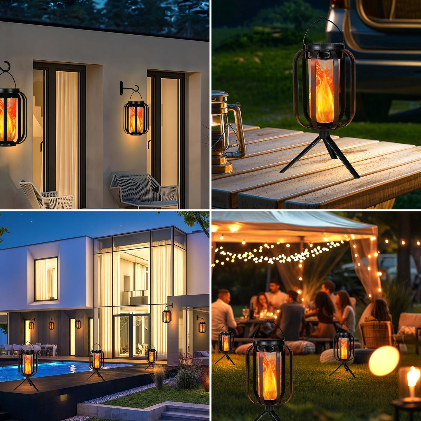 Solar Lantern Outdoor Lights, 2 Pack Waterproof Solar Powered Lanterns with Flickering Flame, Hanging Lantern Decorative for Outside, Solar Powered