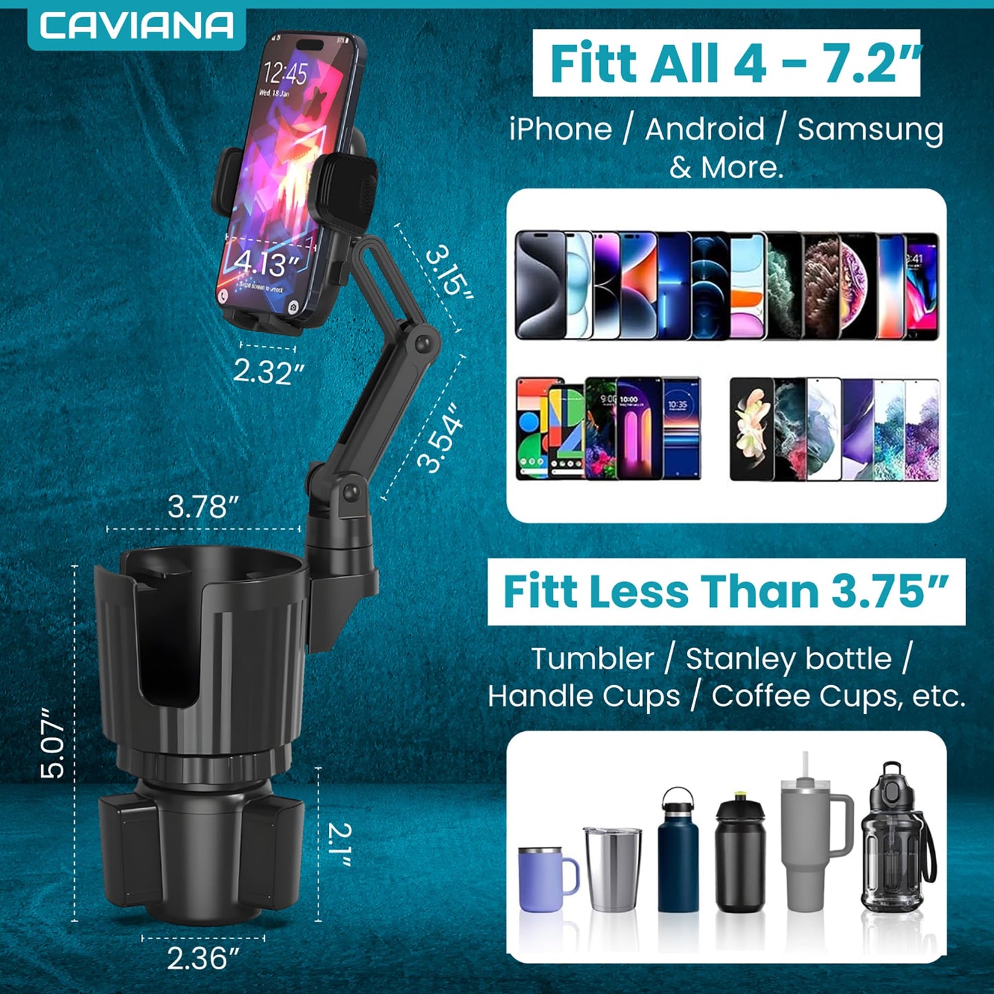 Phone Holder & Phone Mount for Car & Cup Holder Expander - 2-in-1 for Smartphones, Bottles, Tumblers & Coffee Mugs - Strong Clamp, Anti-Shake, 360°