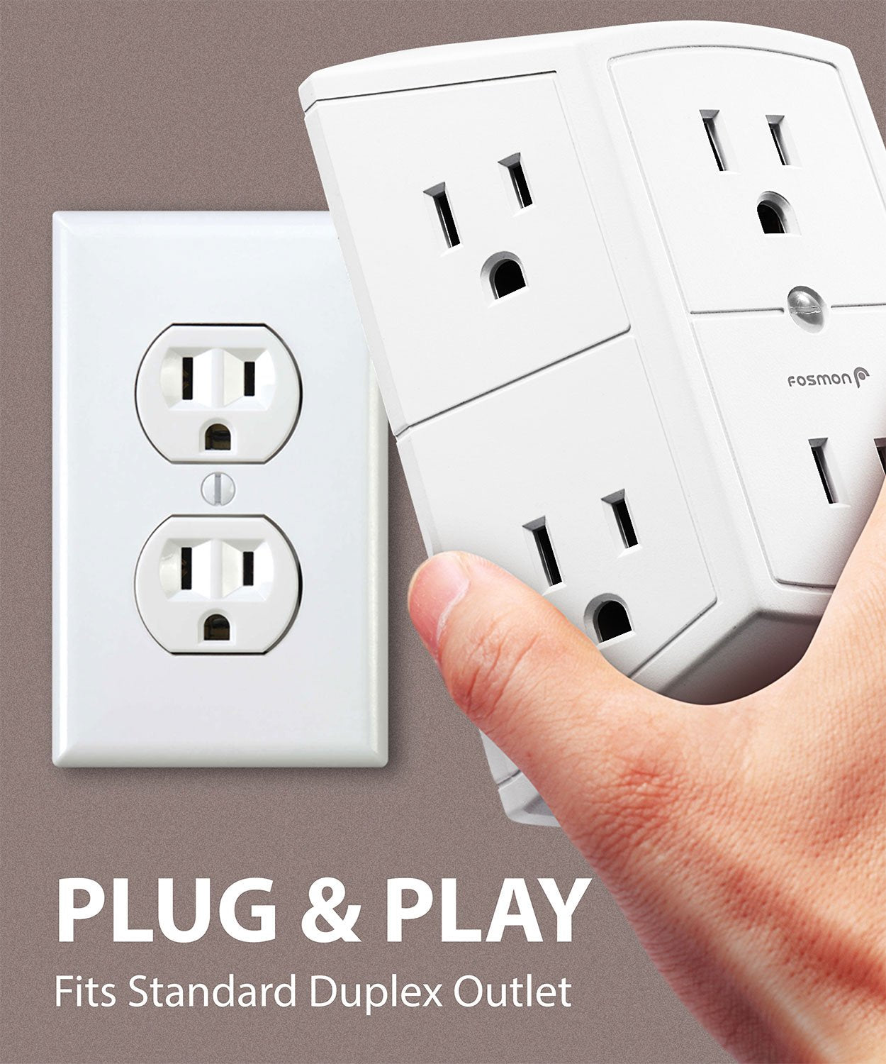 Fosmon 6-Outlet Wall Plug, Six Plug Outlet Adapter, Multiple 6 Way Wall Plug Extender for Travel, Cruise, Dorm, Home and Office, 15A 125V 1875W, 3