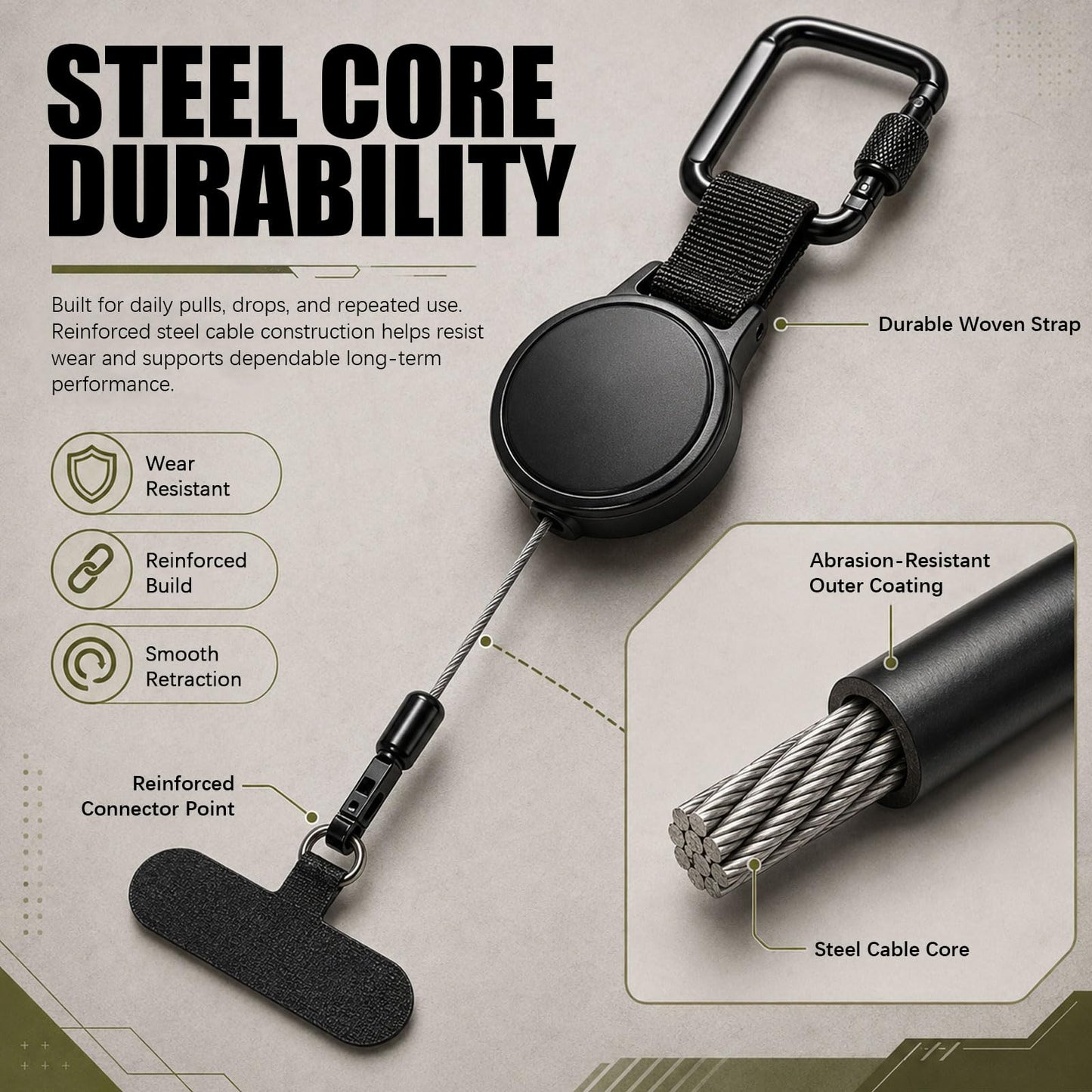 Rosmas Anti?Theft Retractable Phone Lanyard with Locking Carabiner, Heavy Duty Steel Line, Secure Everyday Carry for Keys & Phones,Phone Strap