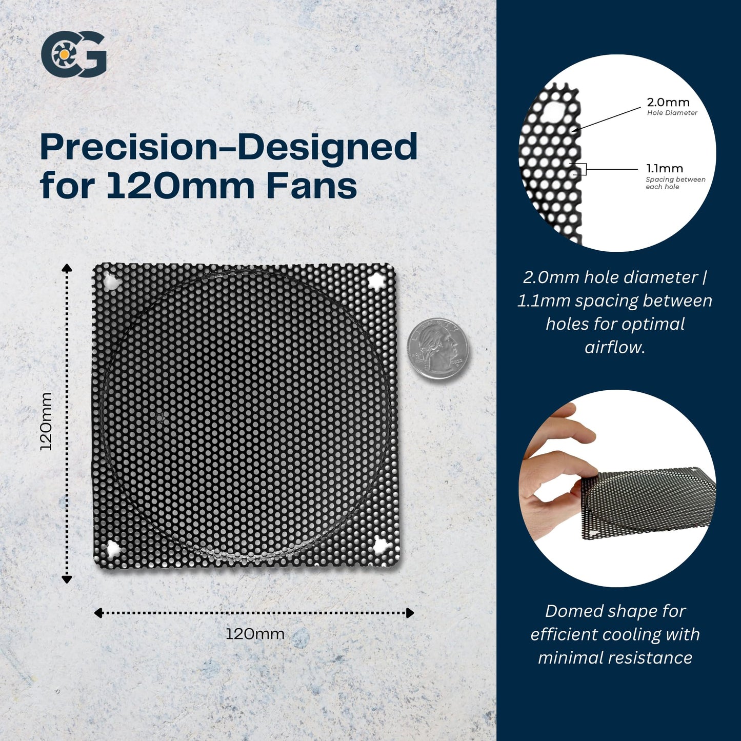 OKGEAR 120mm Black Steel Mesh Filter Grill w/1.1mm Diameter Hole