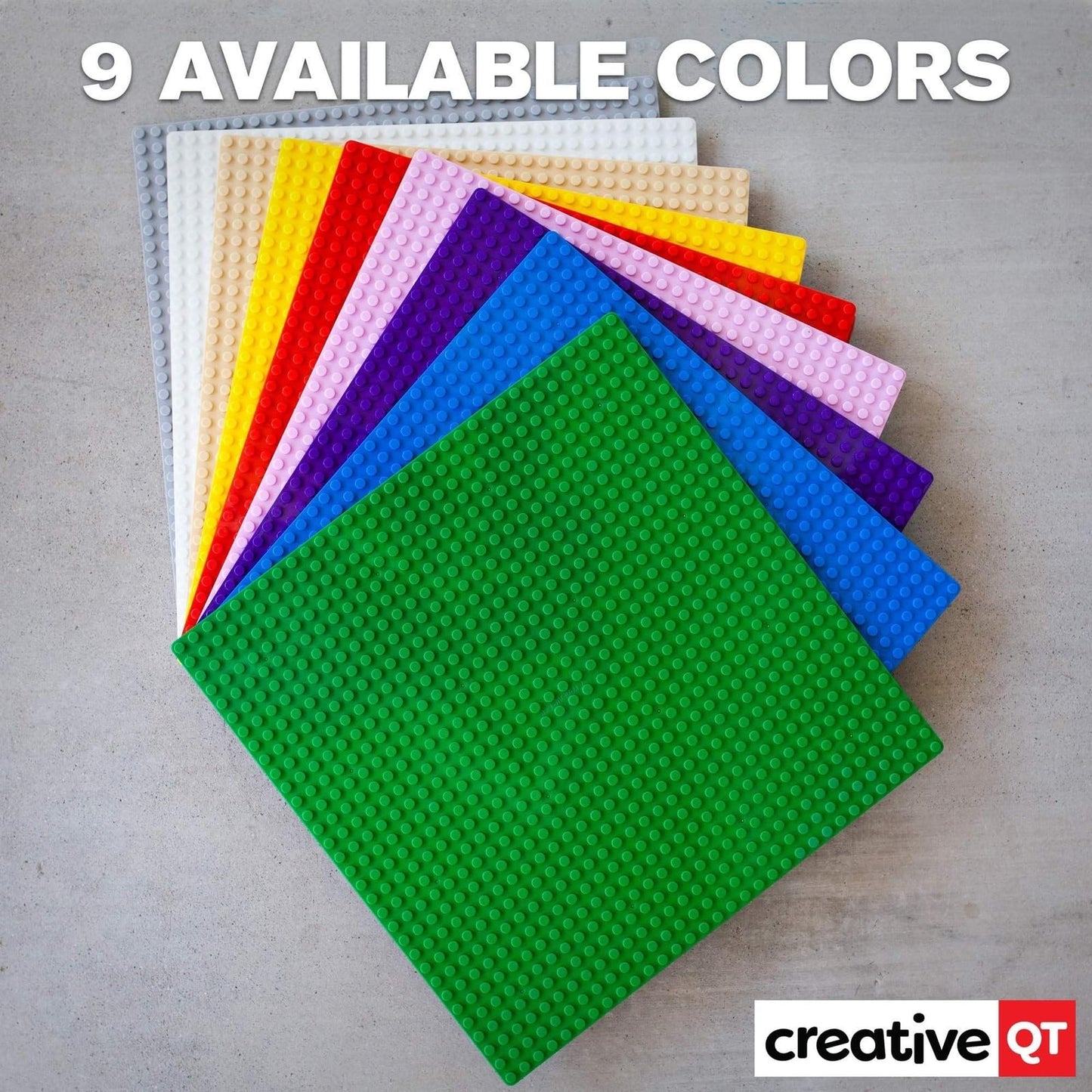 Creative QT MakerBase 4-Pack Green 10"x10" – Peel & Stick Stackable Baseplates for Play Tables, Walls & More, Compatible with Bricks