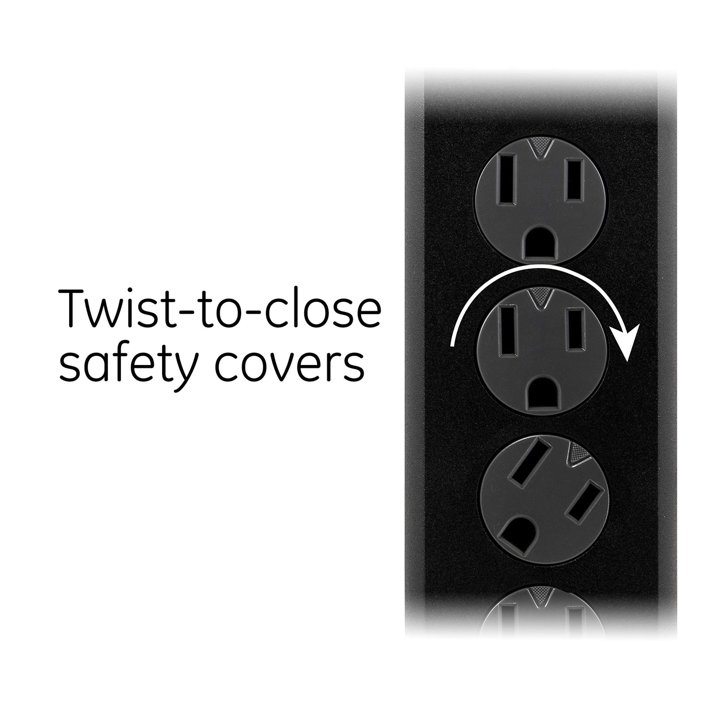 GE 6-Outlet Surge Protector, 20 Ft Extension Cord, Power Strip, 800 Joules, Flat Plug, Twist-to-Close Safety Covers, Protected Indicator Light, UL