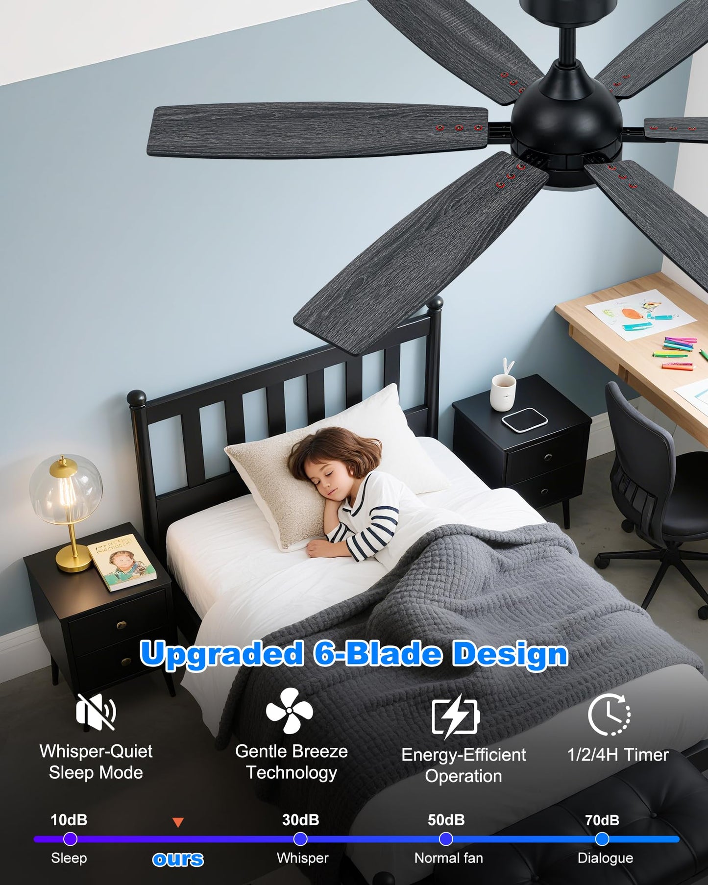 Coolwind 52" Black Ceiling Fan with Light, App/Display Remote Control,