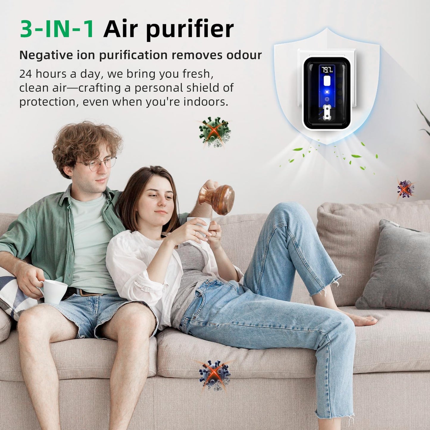 Sanivor 3 In 1 Air Ionizers For Home - Negative Ion Filtration System,Real Time Temperature Display Air Purifier Plug,Portable Air Purifier