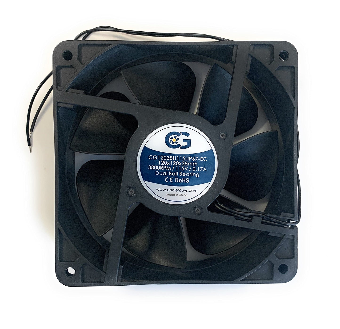 Coolerguys 115vDC Waterproof IP67 Fan (High Speed, 120x38 (EC)) 110vAC Input