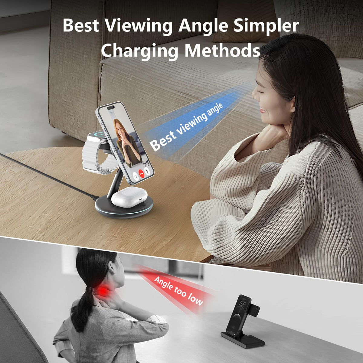 2026 3 in 1 Charging Station for Apple iPhone AirPods Watch with Mag-Safe Charger Wireless Charger Stand for iPhone 17 16 15 14 13 12 Series AirPods