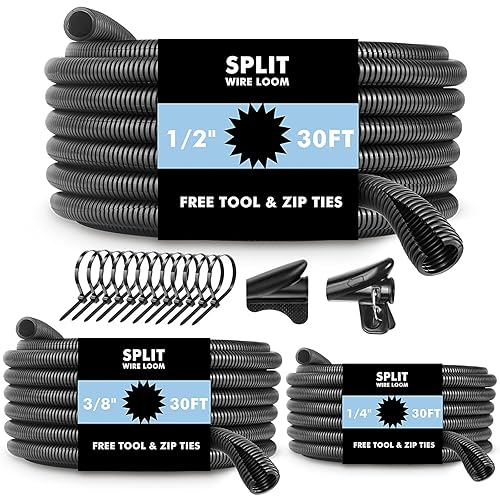 Automotive Wire Loom Flame Retardant Split Wire Loom Tubing Assortment Wiring Loom Kit Plastic Cover Electrical Covering Conduit Protective Wire Wrap