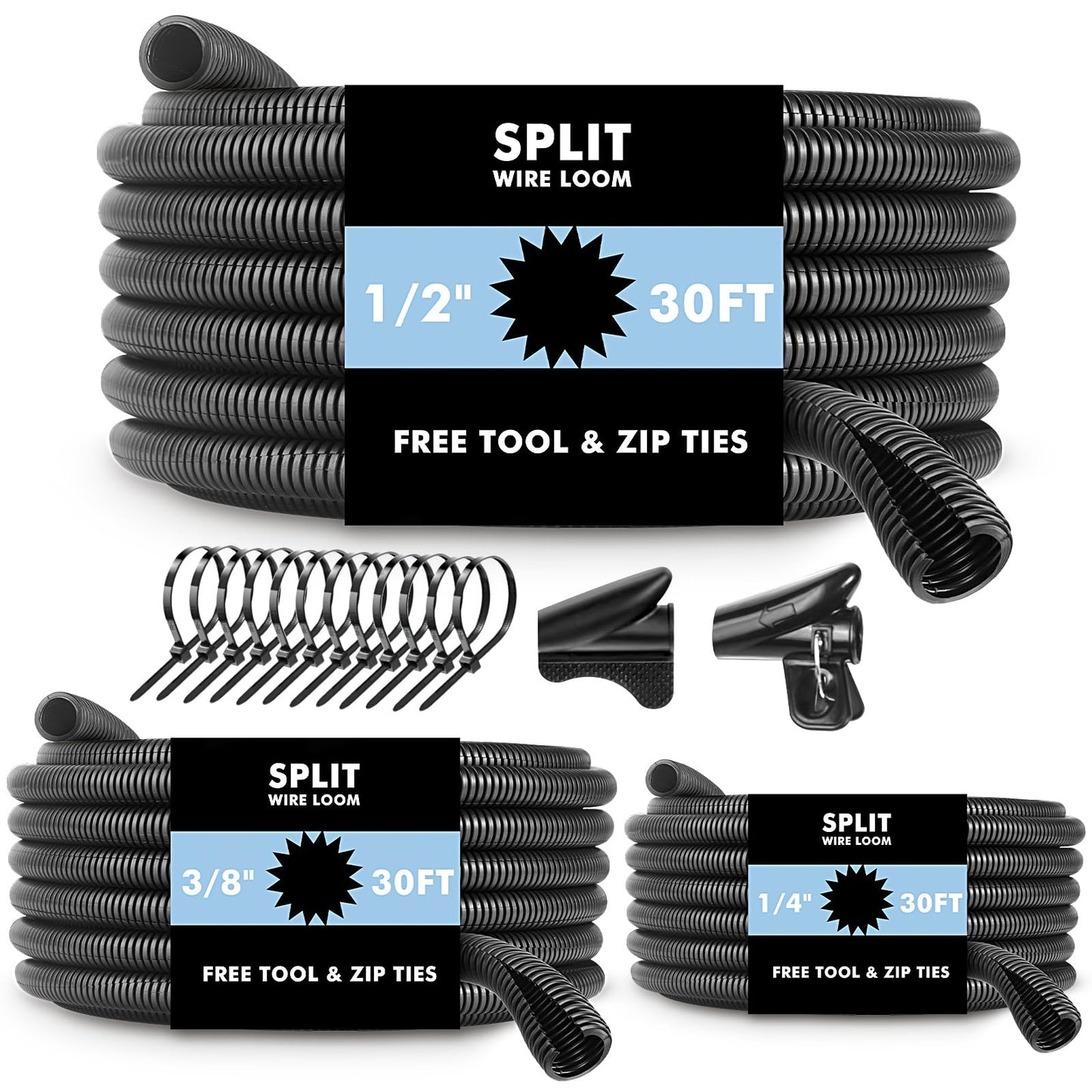 Automotive Wire Loom Flame Retardant Split Wire Loom Tubing Assortment Wiring Loom Kit Plastic Cover Electrical Covering Conduit Protective Wire Wrap