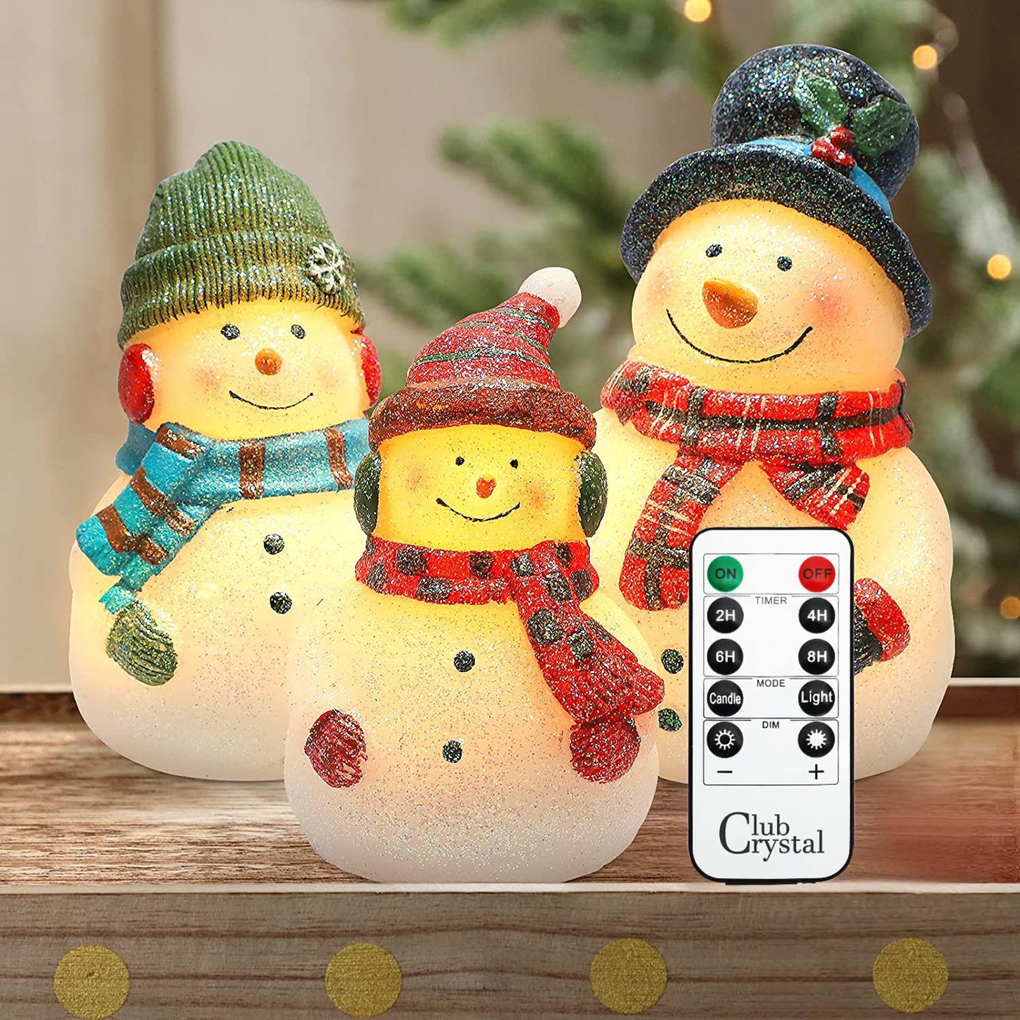 Crystal Club Christmas Flameless Candles, Set of 3 Santa Snowman Real Wax Candles, Battery Operated LED Candles with Remote and Timer for Christmas