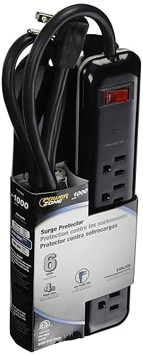 Powerzone OR802225 Surge Protector Tap Strip, 125 V, 15 A, 6 Outlet, Black