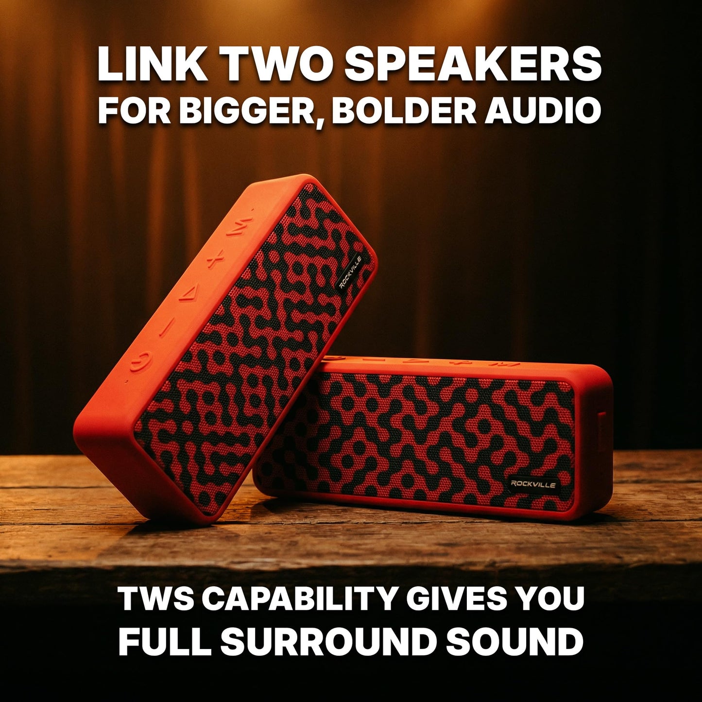 Rockville Faze Red 50W Portable Bluetooth Speaker, TWS Wireless Link, IPX7 Waterproof, 31-Hour Battery, for Outdoor and Home Audio