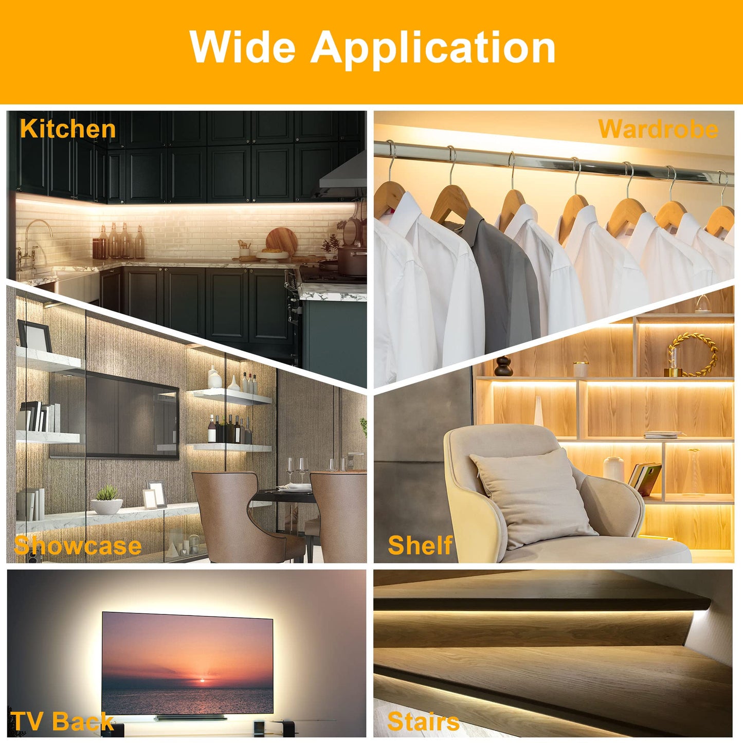 LAFULIT Under Cabinet Lighting Kit - 8 PCS 20 Inch Pre-Cut Strips, 2700K Warm White Flexible LED Strip Lights with Remote and Power Adapter