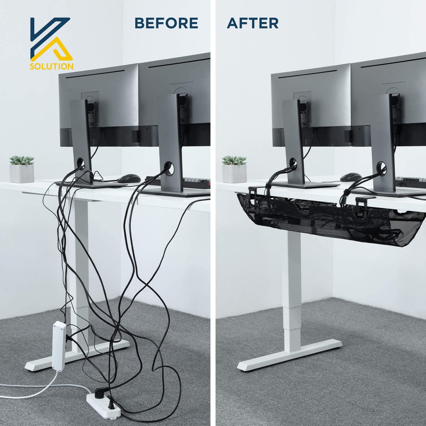 Under Desk Mesh Cable Management - 36 inch Cable Manager Tray for Cord Power Strip -No Drill Cable Management - Safe Wire Management Net for Desks