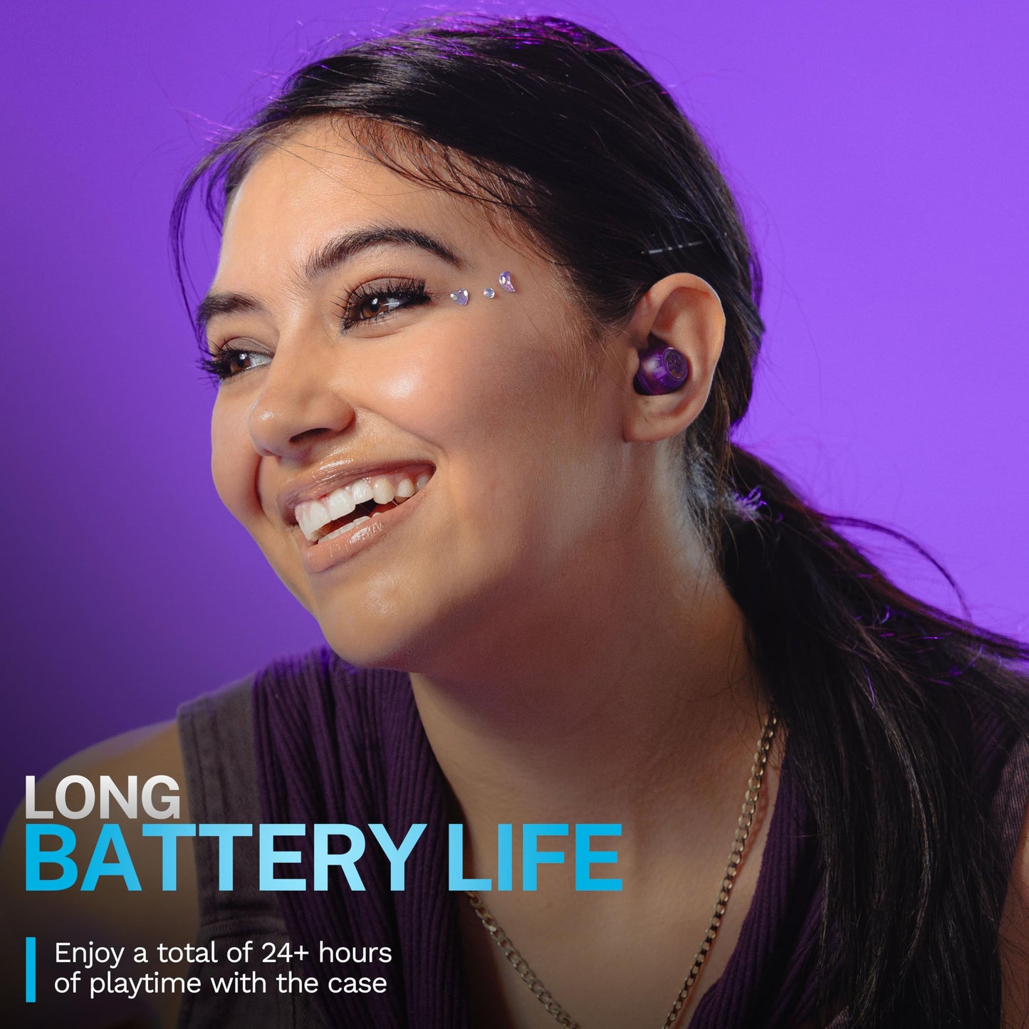 JLab Go Pop ANC, True Wireless Earbuds, Active Noise Cancelling, Transparent Purple