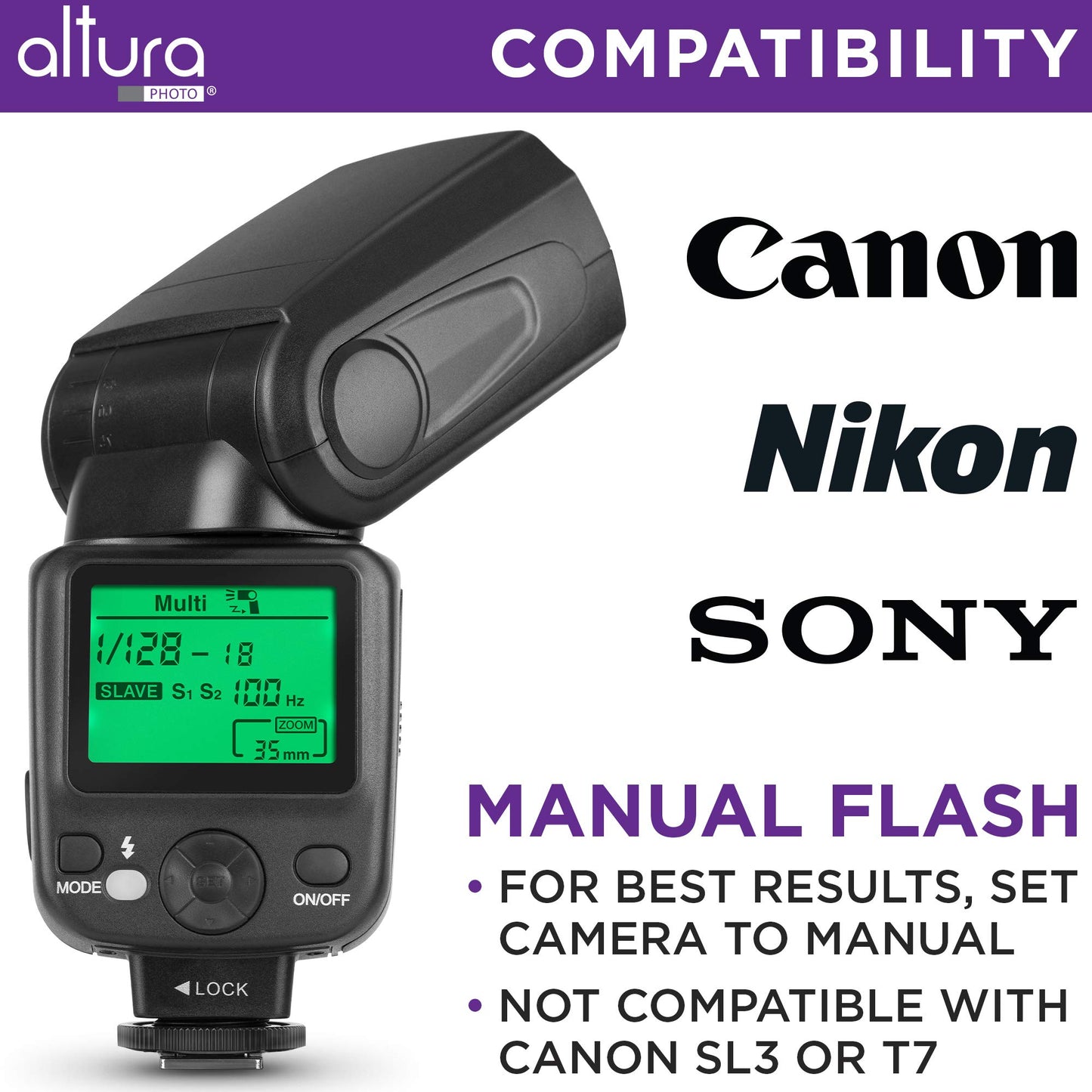 Altura Photo Camera Flash with LCD Display for DSLR & Mirrorless Cameras - External Speedlite Featuring a Standard Hot Shoe, Universal Speedlight