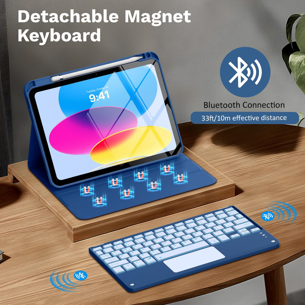 MoKo Touch Keyboard Case for iPad (A16) 11th/10th Gen, Navy Blue