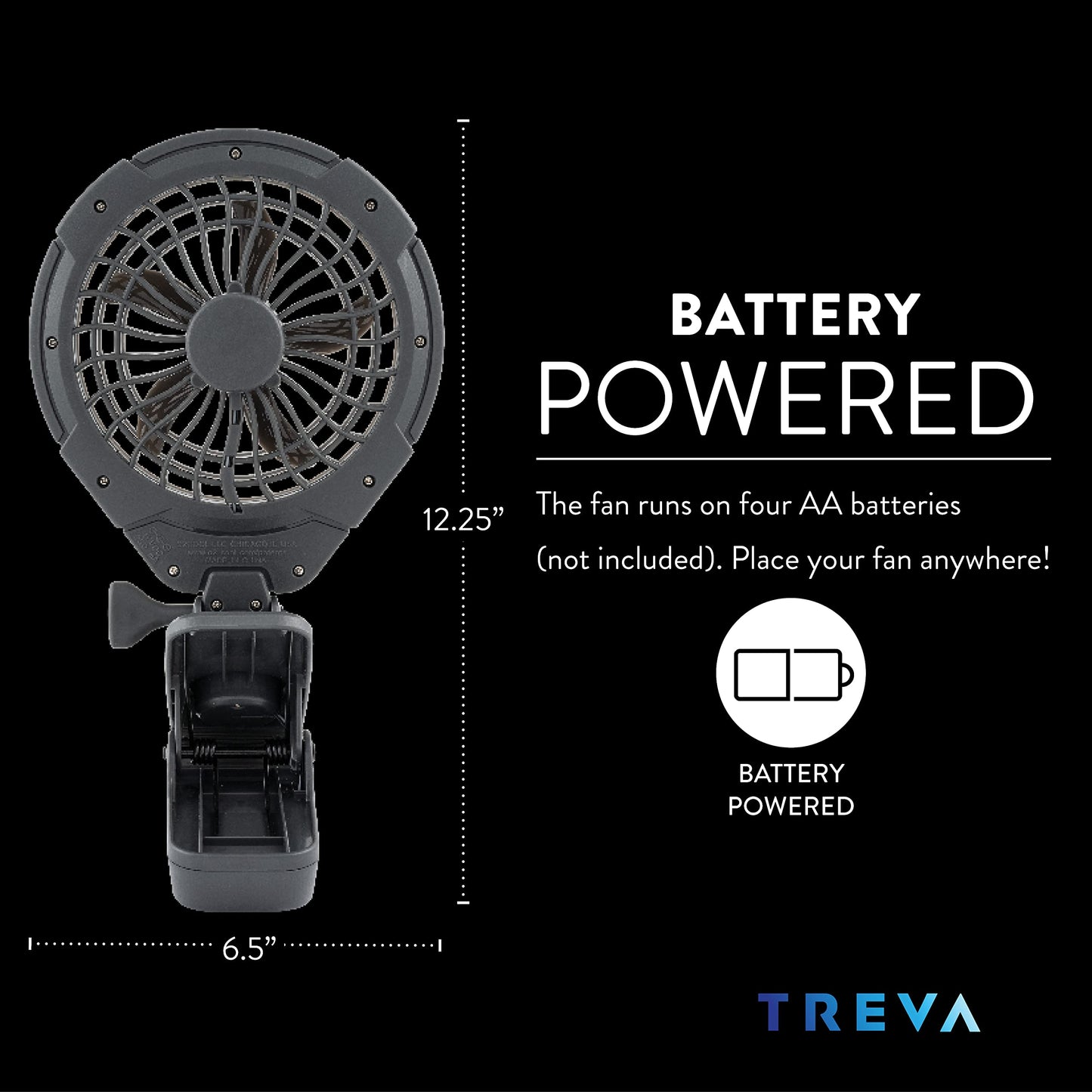 O2COOL Treva 5 in Battery & USB Powered Clip on Fan 2-Speed Gray