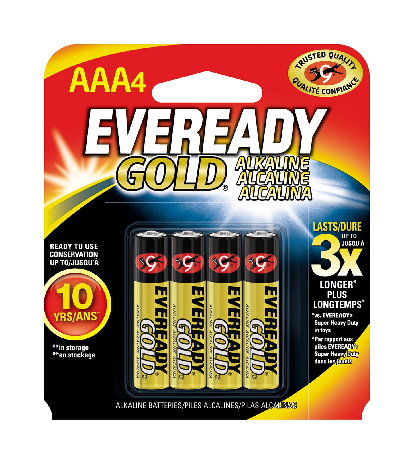 Eveready Gold Alkaline AAA Batteries, 4 Pack of Triple A Batteries