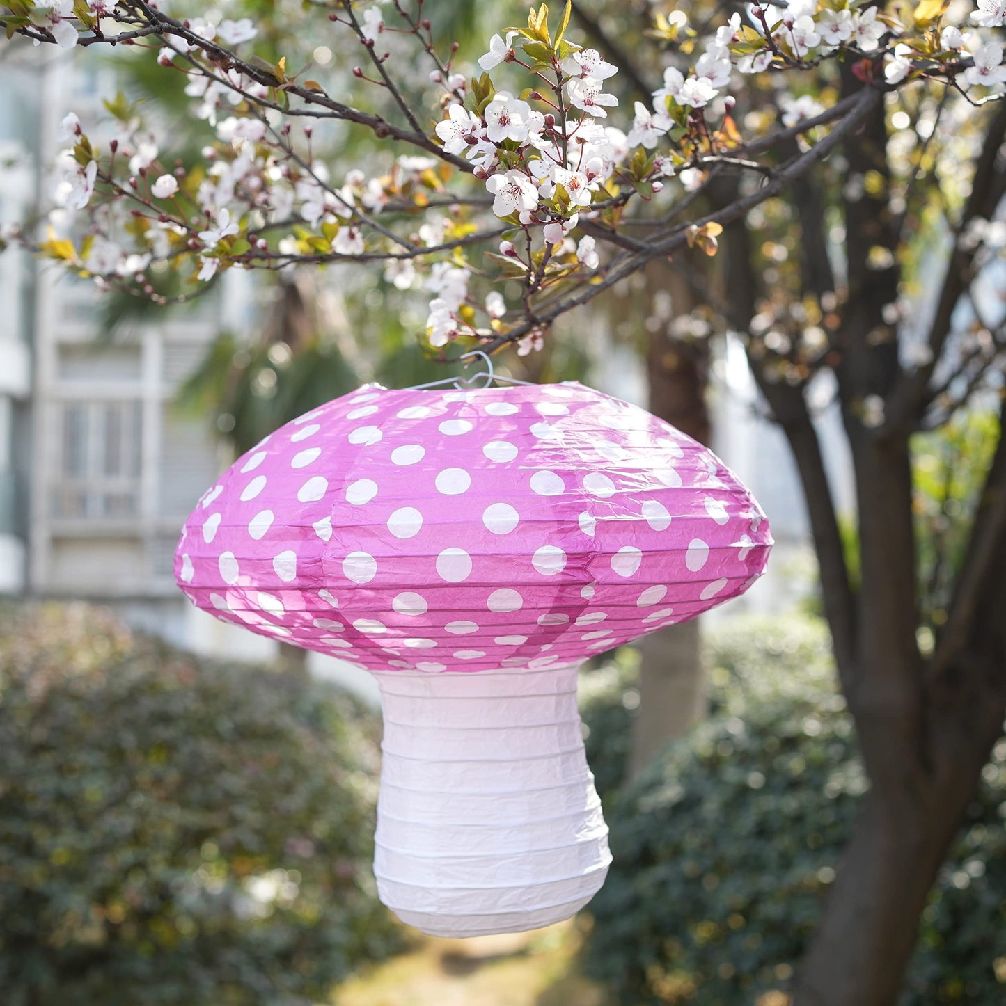 4Pcs Mushroom Paper Lanterns, Cynzia Large Paper Lantern Wonderland Forest Jungle Theme Hanging Ornament, 3D Mushroom Decor for Garden, Christmas