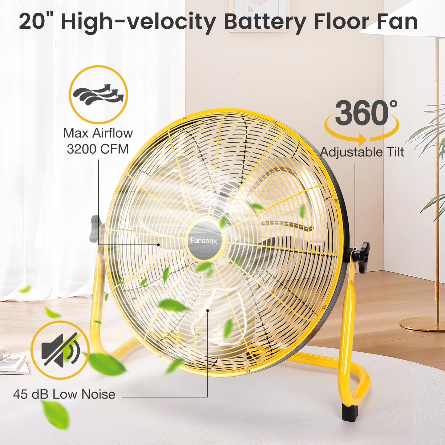 Fanspex 20" Solar Rechargeable Floor Fan for Outdoor Gazebo Greenhouse Barn