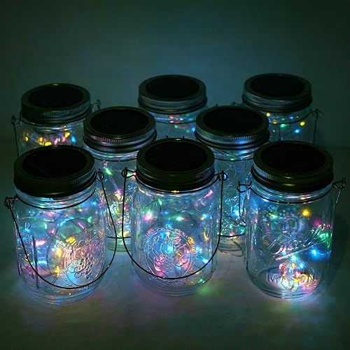 Cynzia Solar Mason Jar Lights, 6 Pack 20 LED Waterproof Fairy Star Firefly String Lights with 6 Hangers (Jar Not Included), for Mason Jar Garden