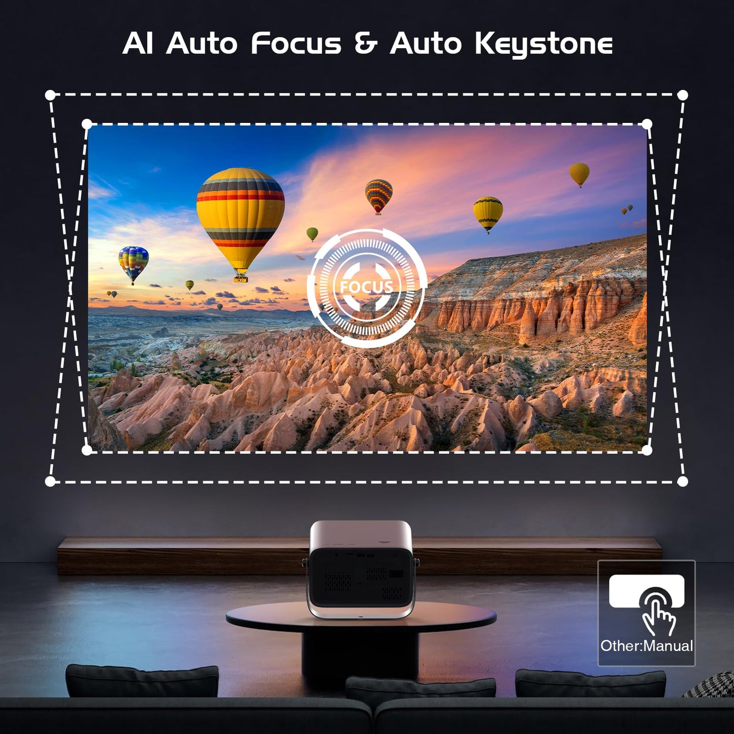 ?Auto Focus/Keystone?4K Projector with WiFi and Bluetooth, 360° Rotating Movie Projector, Portable Projector with 200 ANSI, Outdoor Projector