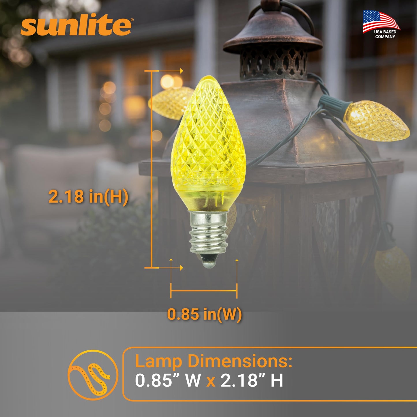 Sunlite 40462 LED C7 Holiday Decorative Light Bulb, 0.4 Watts, E12 Candelabra Base, Faceted Christmas-Lights; Nightlight, Yellow