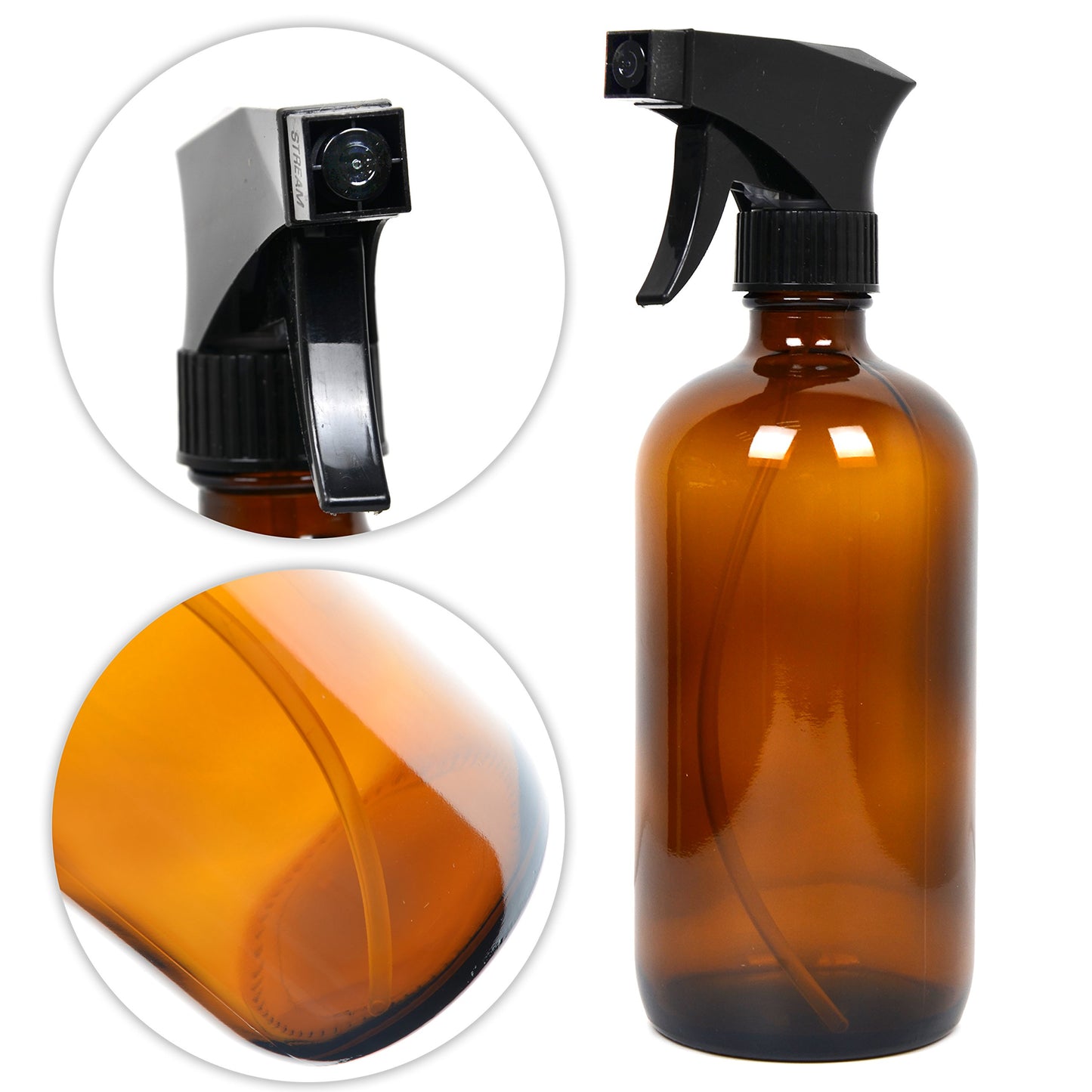 Youngever 8 Pack Empty Amber Glass Spray Bottles Set, 2 Pack 8 Ounce and 6 Pack 4 Ounce Refillable Containers for Essential Oils, Cleaning Products