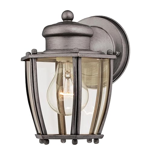 Westinghouse Lighting 6468800 One-Light, Antique Silver Finish with Clear Curved Glass Outdoor Wall Fixture