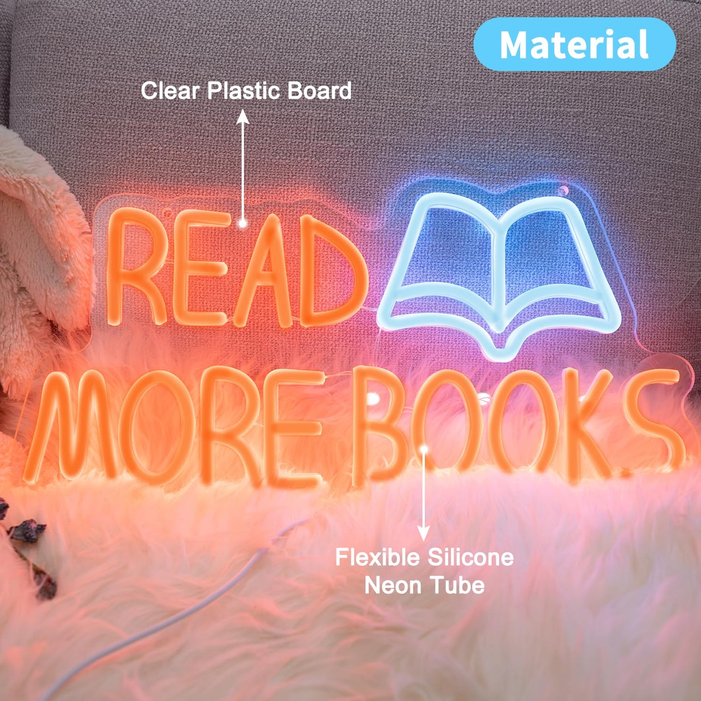 Read More Books Neon Sign, Dimmable LED Wall Decor, USB Powered Acrylic Bookish Light for Bedroom, Library, Reading Nook, Classroom & Book Lover Gift